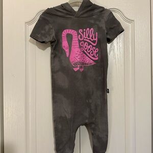 Rags to Raches Gray Silly Goose Hooded Romper 6-12 Months